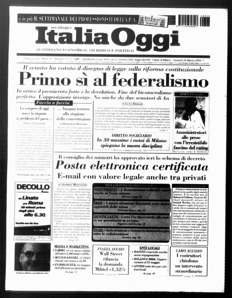 Italia oggi : quotidiano di economia finanza e politica